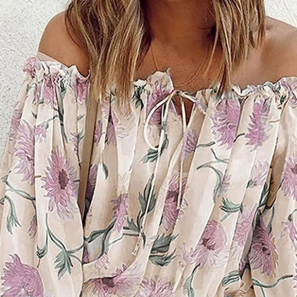 Women's Floral Off-Shoulder Chiffon Long Sleeve Blouse - Image 18