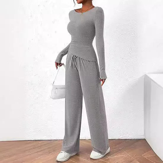 Women's Long Sleeve Top and Wide Leg Pants Two-Piece Set - Image 12