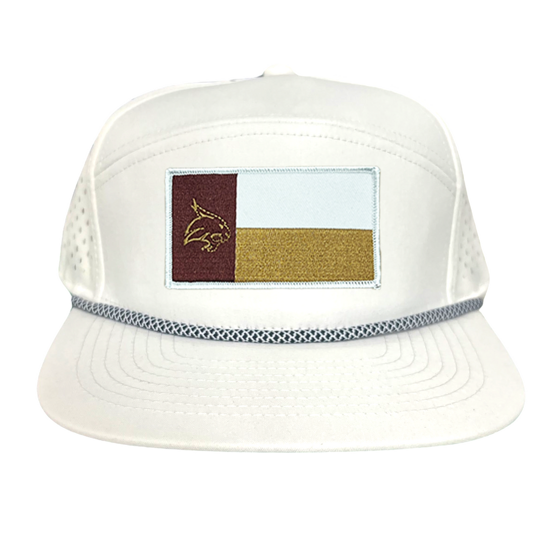 Texas State Bobcats University Flag Patch Hat Maroon White Gold