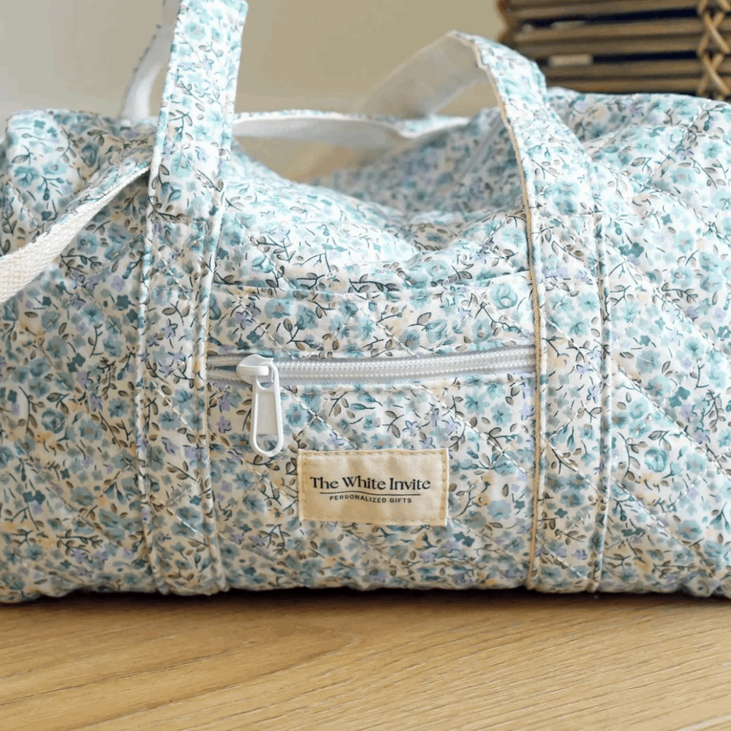 Quilted Dusty Blue Blossoms Tote Bag