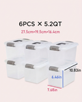 Set of 6 Stackable Clear Plastic Storage Boxes with Handles
