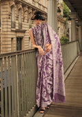 Violet Lakhnavi Organza saree with intricate weaving work and matching blouse