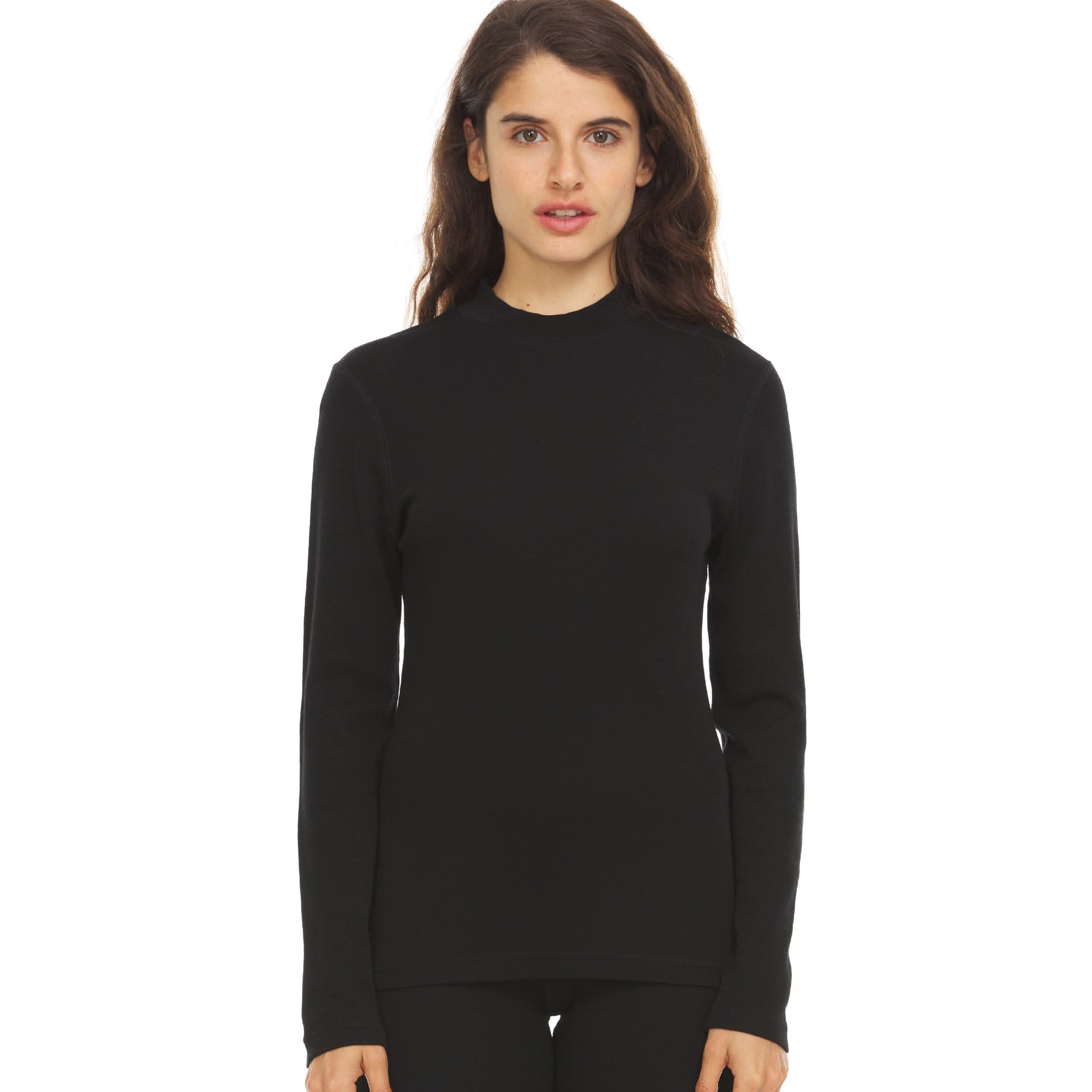 Women's Midweight Merino Wool Mock Neck Sweater in Navy and Black
