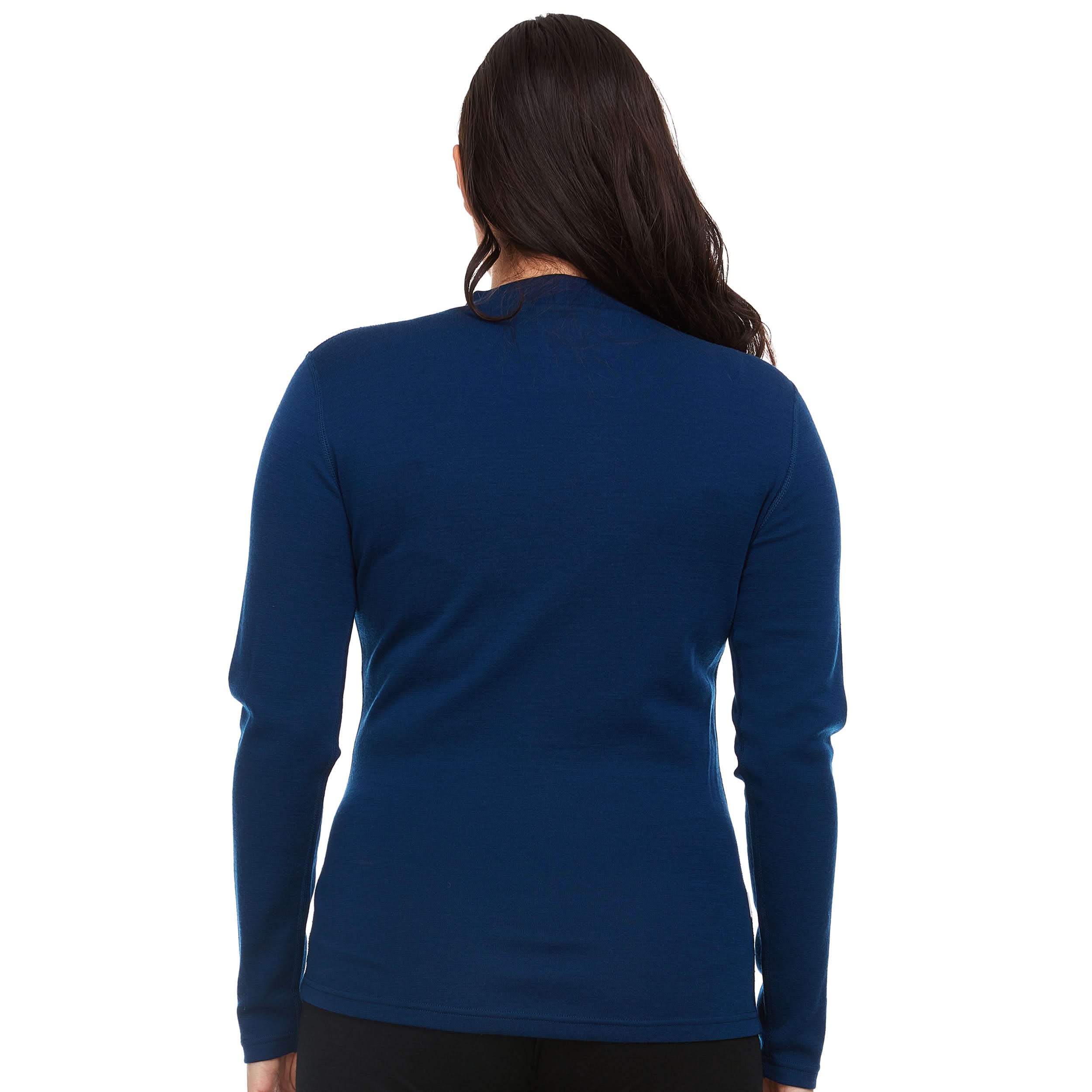 Women's Midweight Merino Wool Mock Neck Sweater in Navy and Black