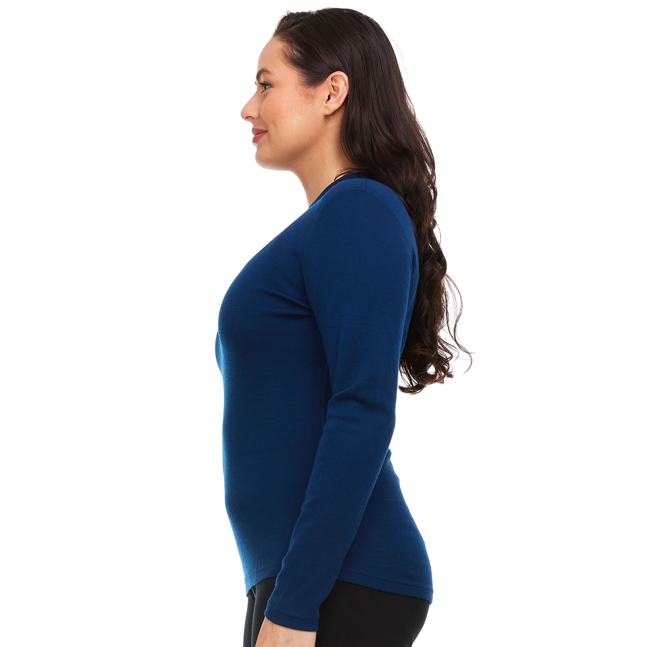 Women's Midweight Merino Wool Mock Neck Sweater in Navy and Black