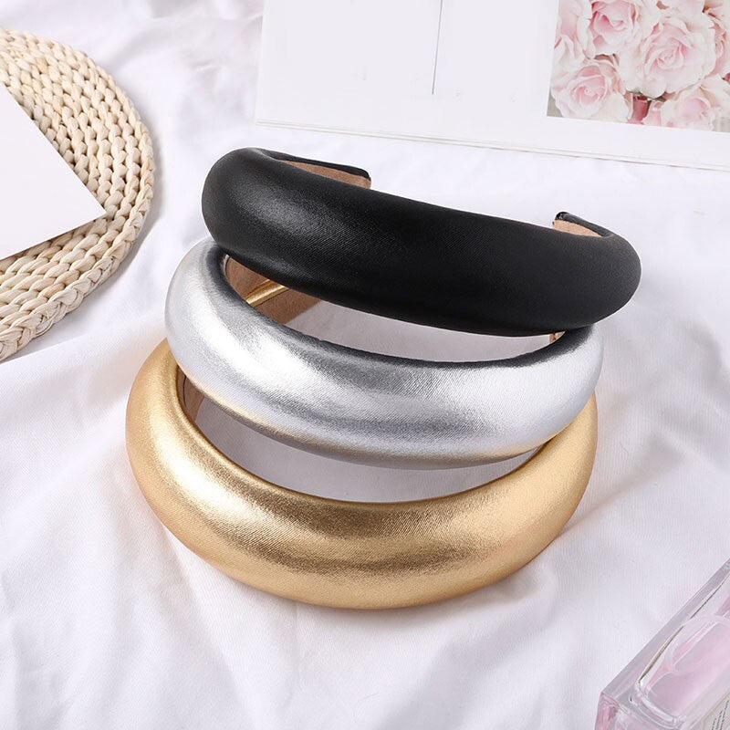 Women's Padded Wide Headband in Gold, Silver & Black PU - Image 2