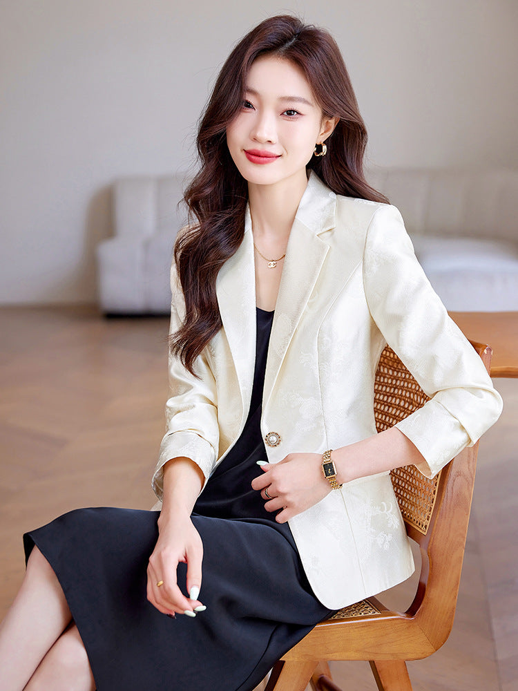 Women's Elegant Slim-Fit Satin Suit Blazer – Pocket Detail Long Sleeve