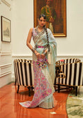 Sky blue handloom silk saree with woven details and matching blouse
