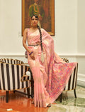 Light pink handloom Pashmini silk saree with traditional weaving work