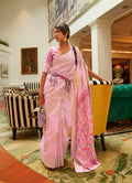 Light Pink handloom Pashmini silk saree with intricate weaving
