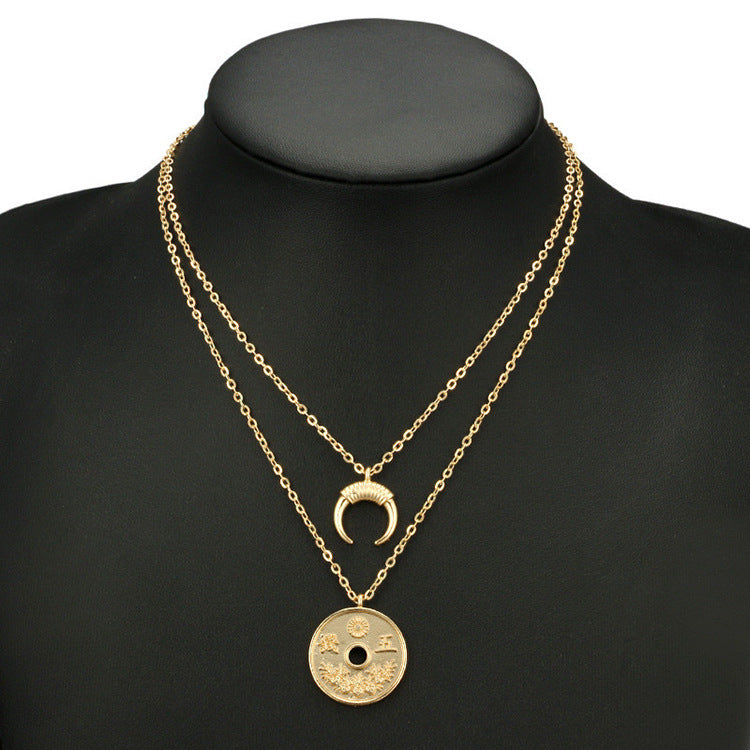 Moon Copper Coin Retro Copper Coin Necklace