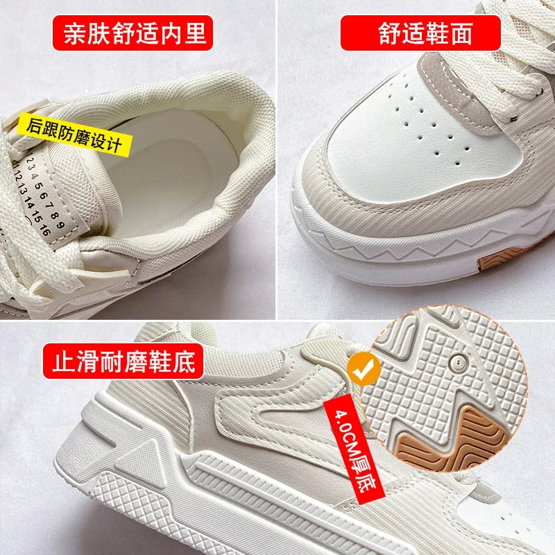 Women's Platform Casual Sneakers - Color Block Lace-Up Design