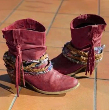 Women’s Bohemian Fringe Fashion Boots with Braided Wrap Detail - Image 4