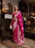 Rani pink Khadi georgette traditional saree with gold zari work