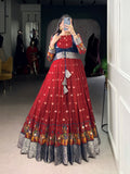 Maroon poly-cotton gown with Kalamkari print and silver zari border, accompanied by a matching Koti.