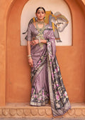 Mauve soft silk saree featuring digital floral print with matching blouse piece