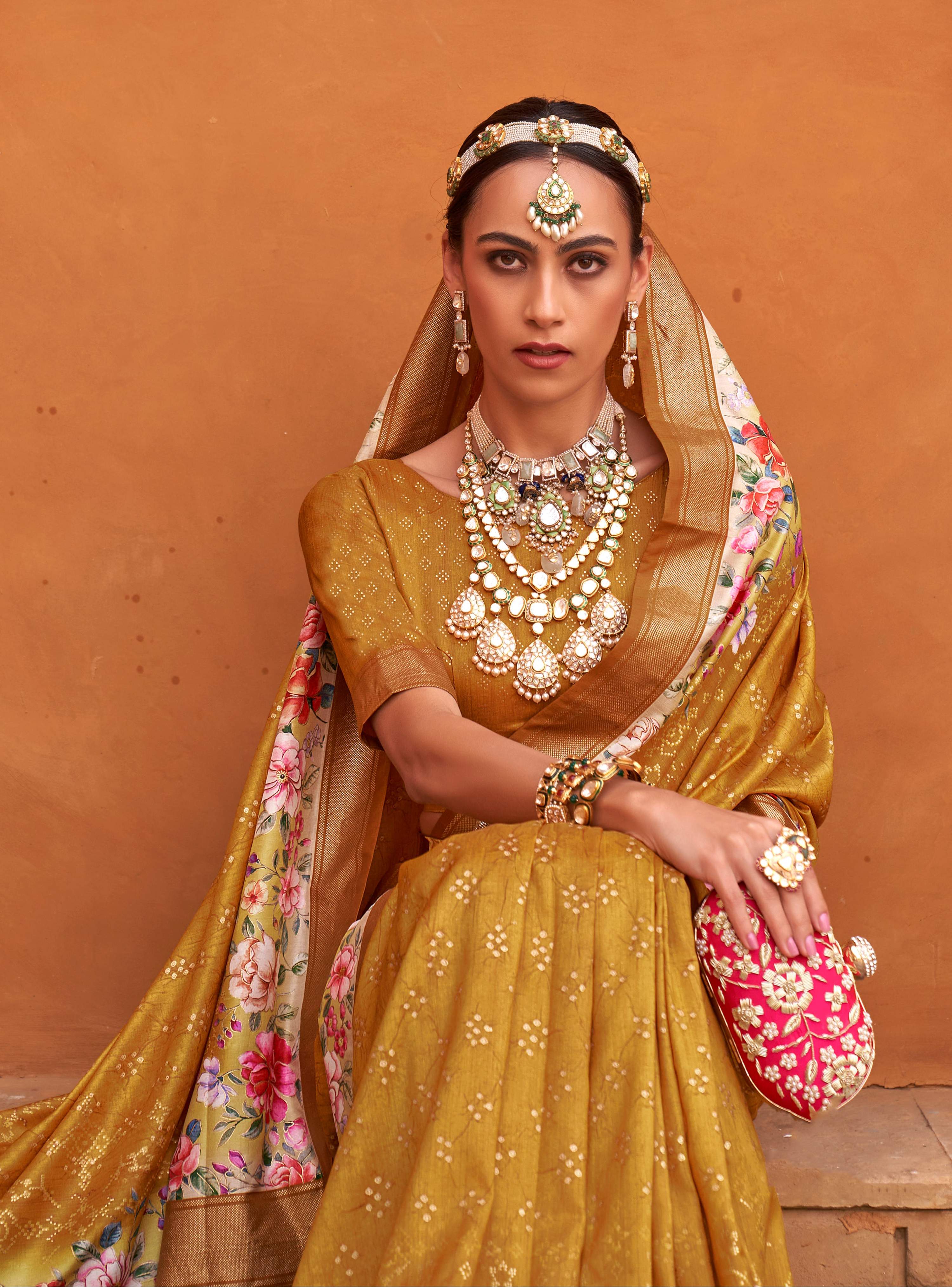 Amber Digitally Printed Silk Saree with Blouse Piece