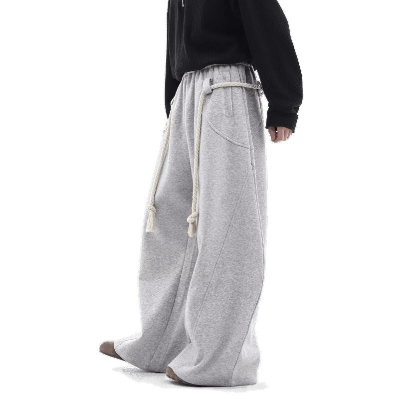 Women's Loose Fit Wide Leg Sweatpants with Rope Belt Detail - Image 2