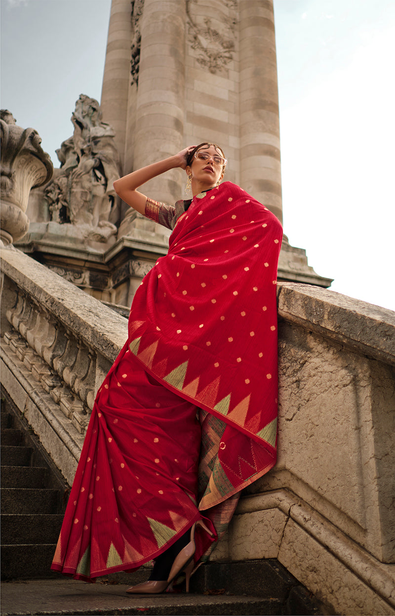 Red Silk Traditional Saree with Elegant Ethnic Weaving