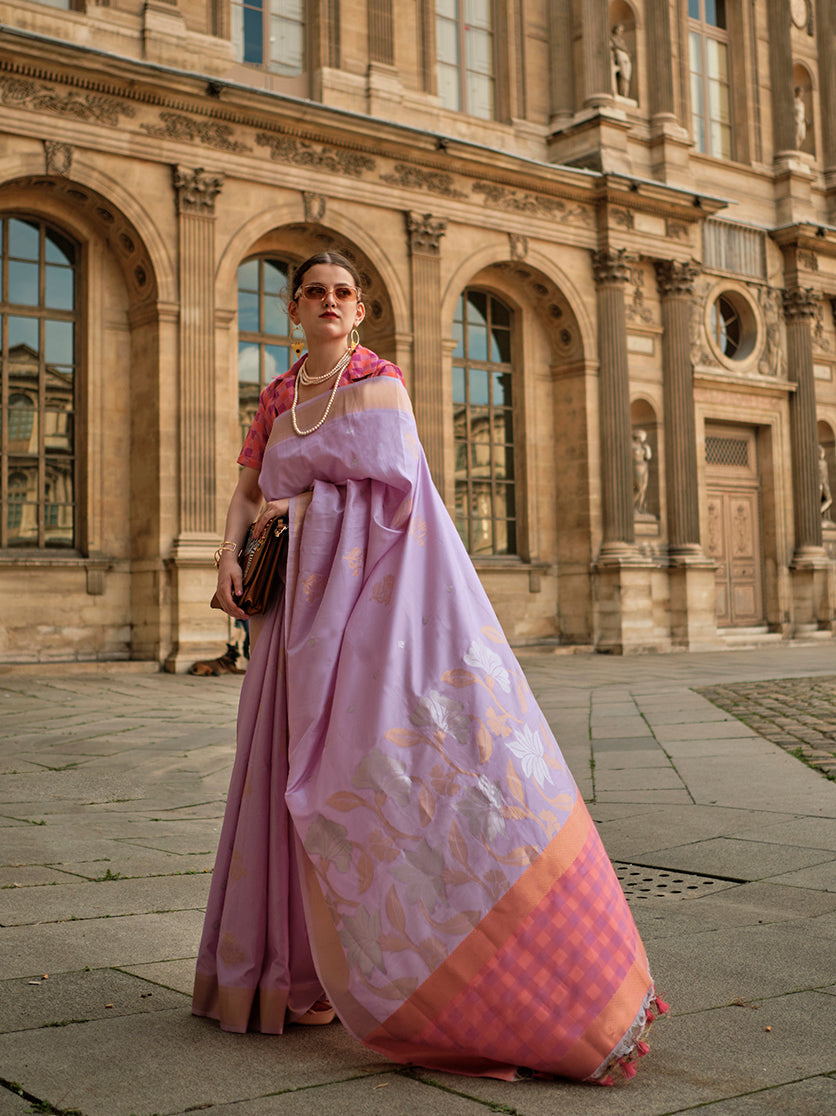 Dreamy light lavender soft silk saree for wedding and ceremonial events