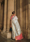 Off white soft silk designer saree for ceremonial occasions