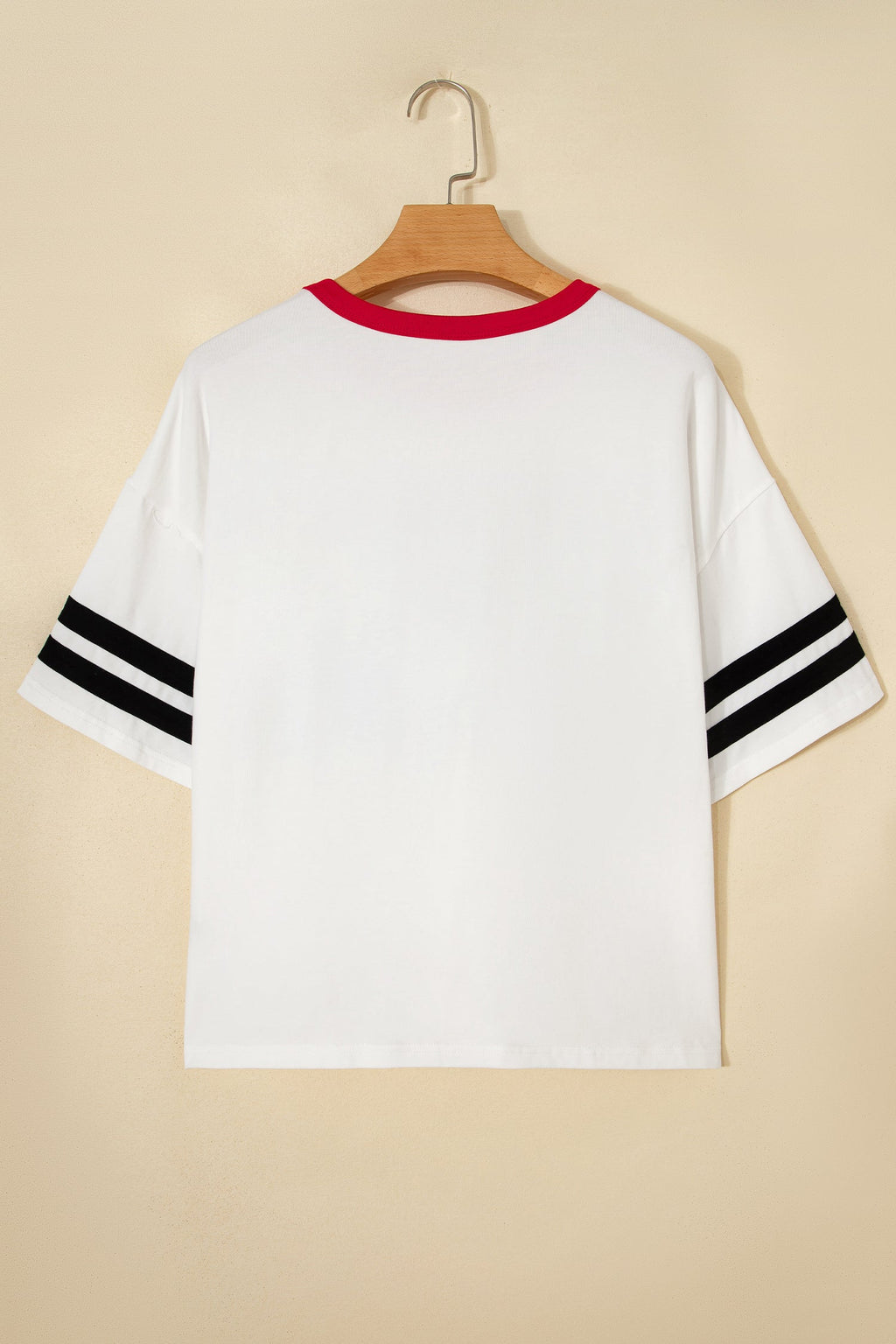 USA Varsity Stripe Trim Short Sleeve Cotton Tee - White Red Black