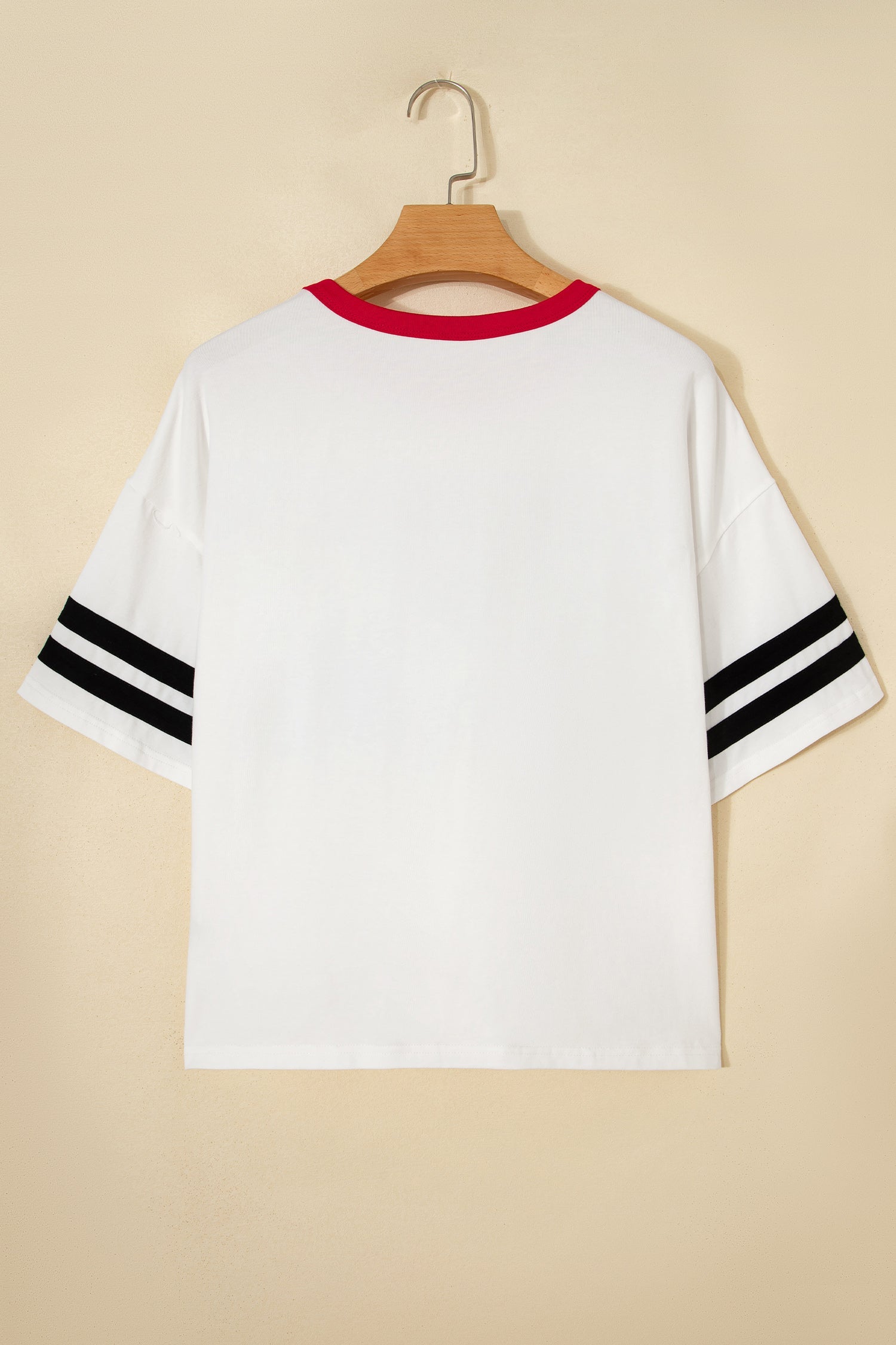 USA Varsity Stripe Trim Short Sleeve Cotton Tee - White Red Black
