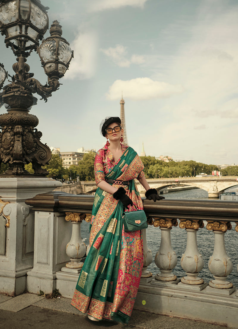 Monjolika Fashion Teal Color Woven Festival Wear Saree