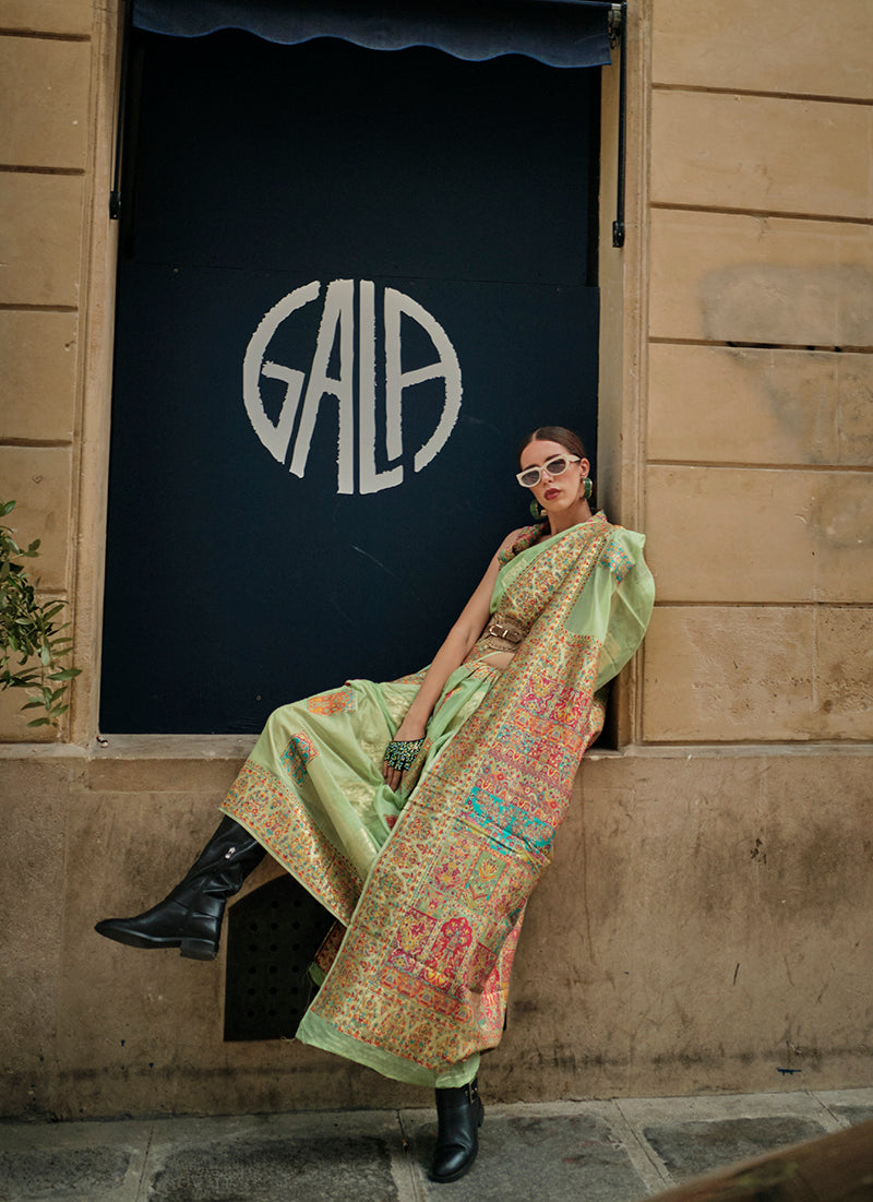 Light Green Woven Silk Saree for Traditional Festive Wear