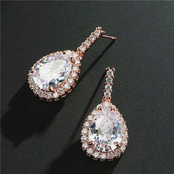 RAKOL Long Water Drop Dangle Earrings, Copper Set Zircon Elegant Women Ear Jewelry For Wedding Banquet Party Occasions