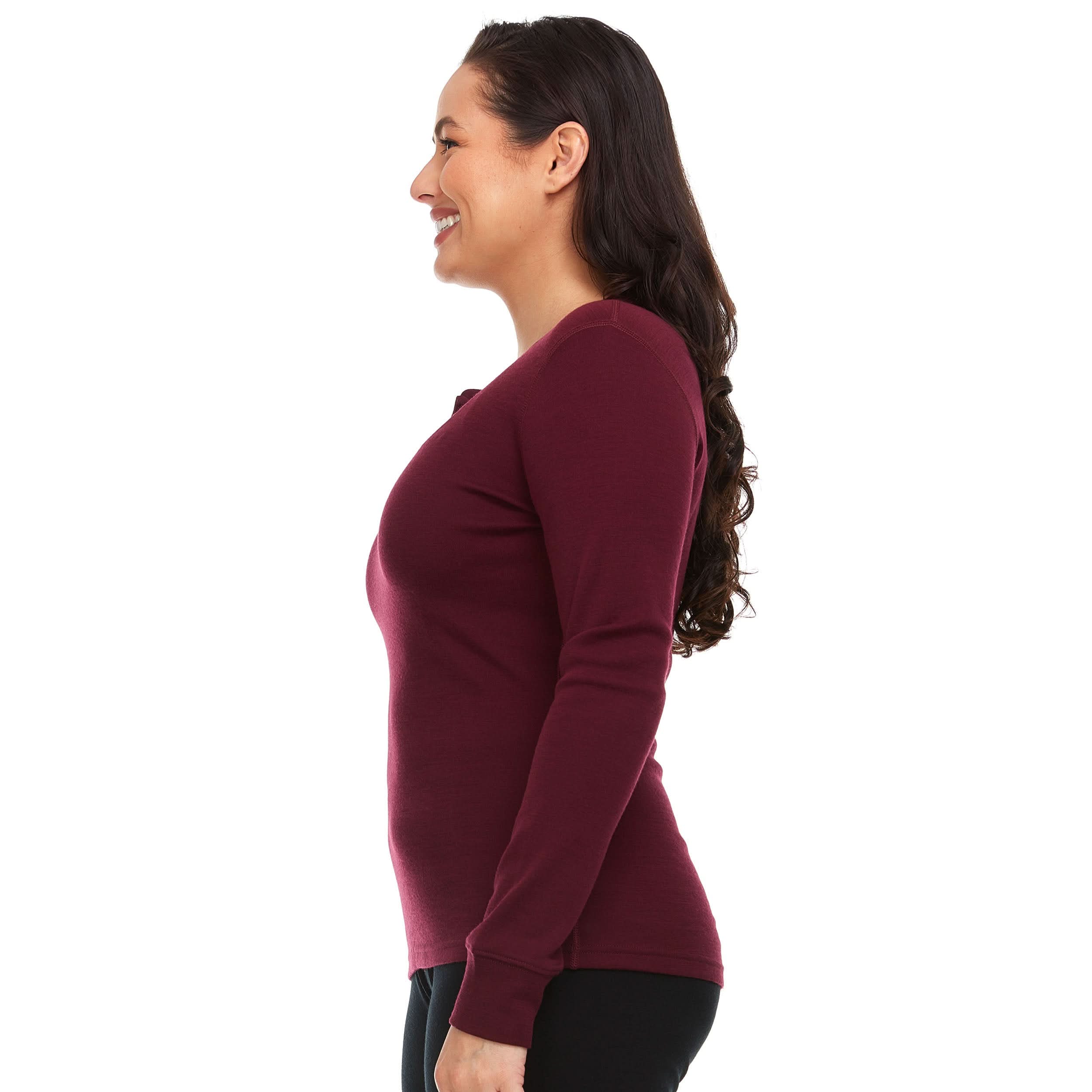 Women's Midweight Merino Wool Long Sleeve Henley Knit Top