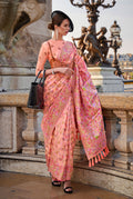 Peach organza contemporary saree with embellishments for modern festive style