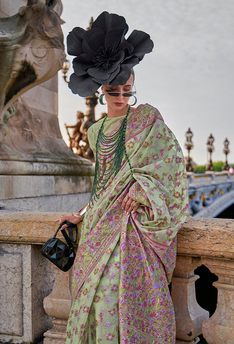 Light Green Embellished Organza Contemporary Saree