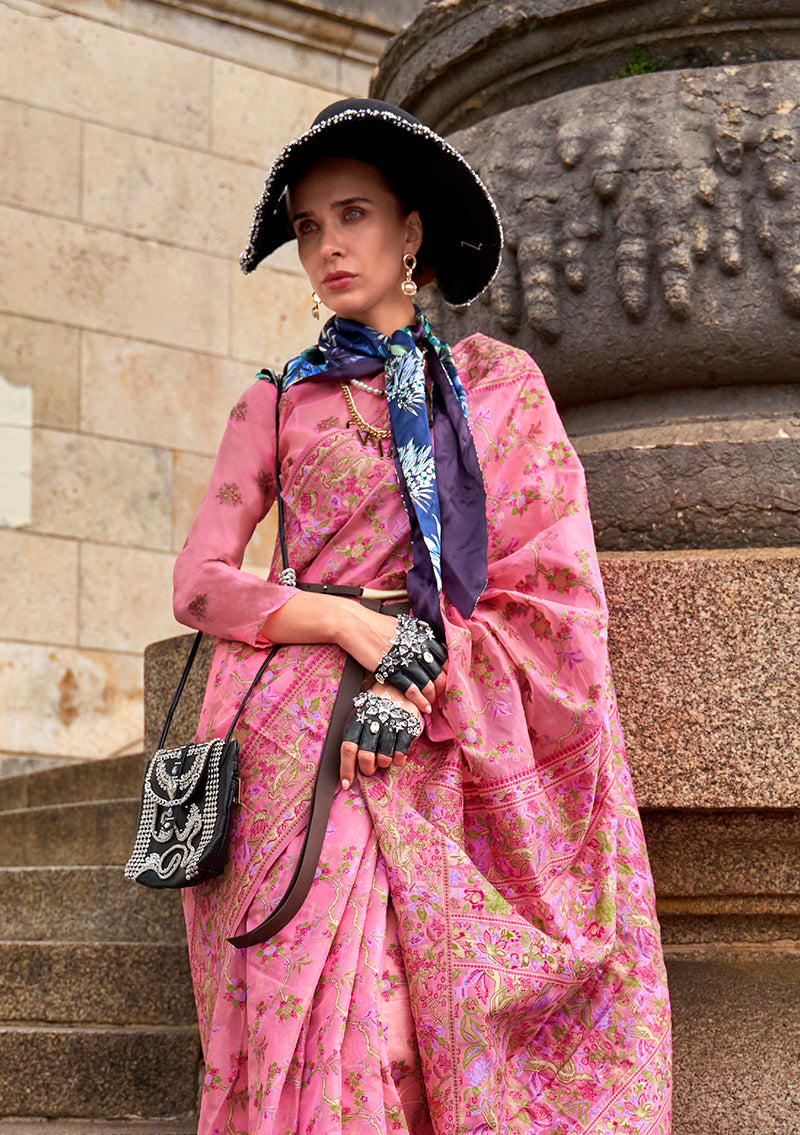 Pink Embellished Organza Contemporary Saree for Modern Look