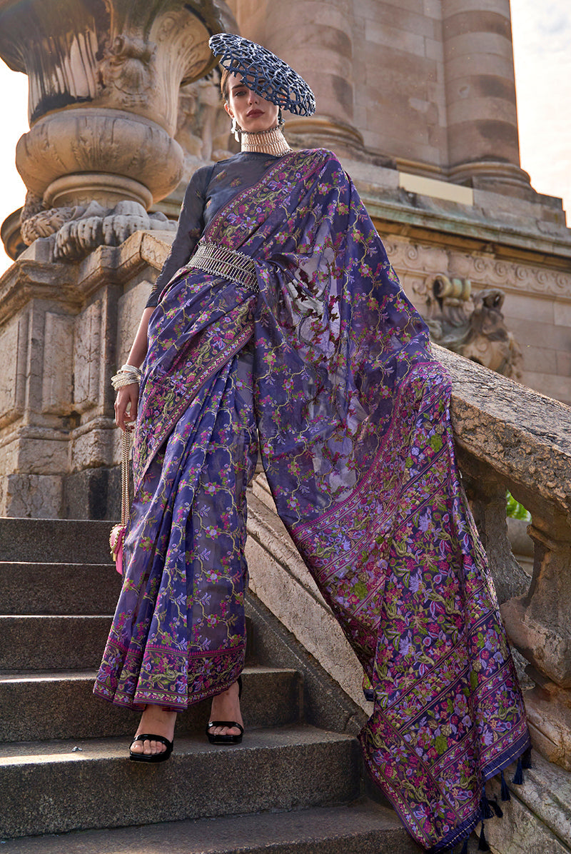 Purple embellished organza designer saree with contemporary appeal