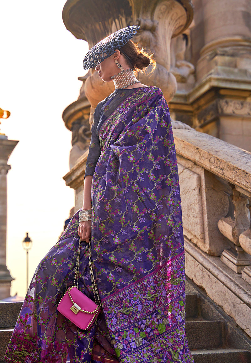 Purple Embellished Organza Contemporary Designer Saree
