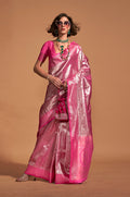 Pink Kanjipuram silk woven designer saree with intricate details
