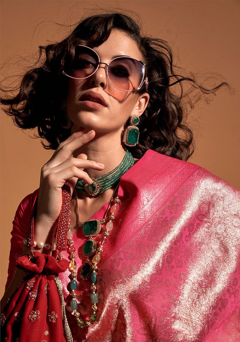 Pink Kanjipuram Silk Woven Designer Saree for Women