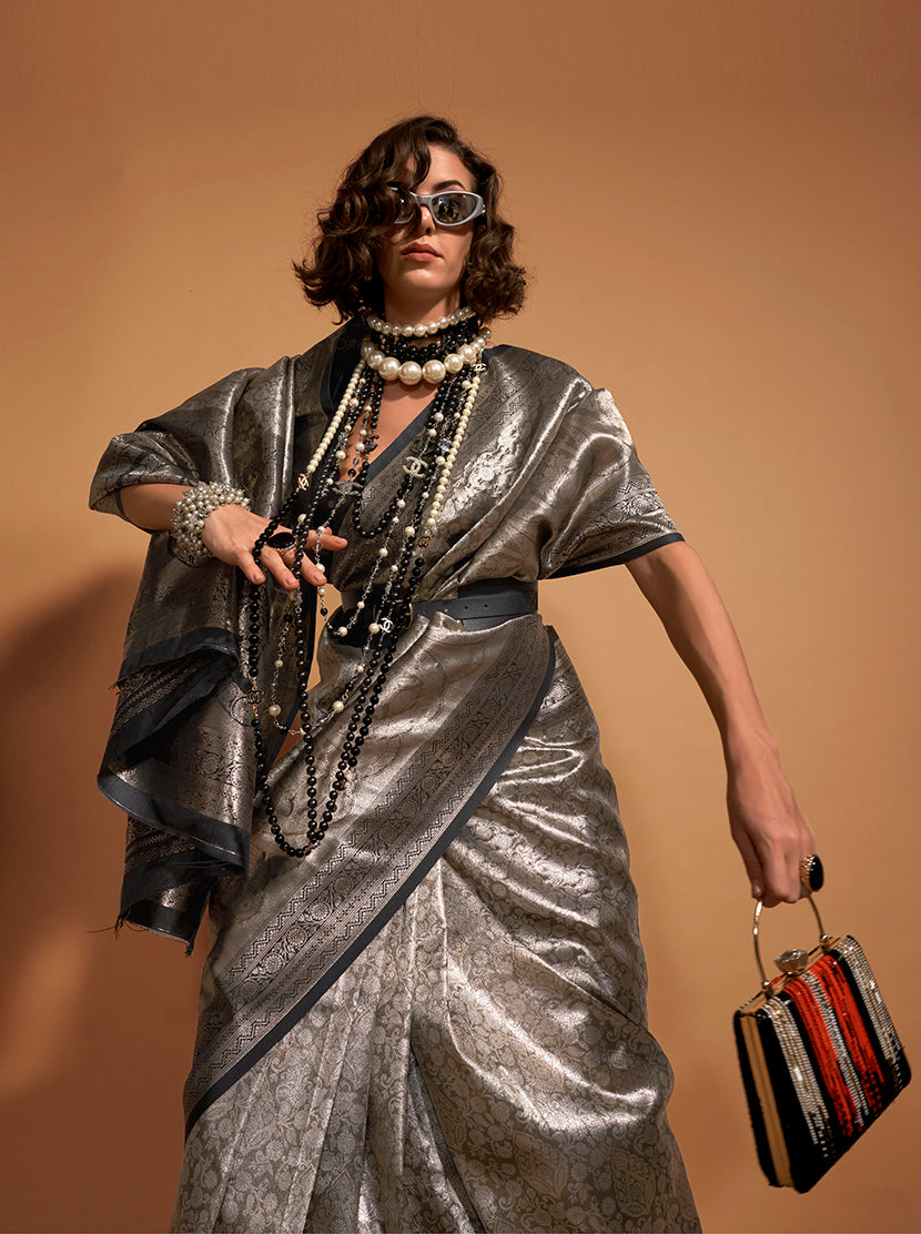 Black and Gold Kanjipuram Silk Woven Designer Saree