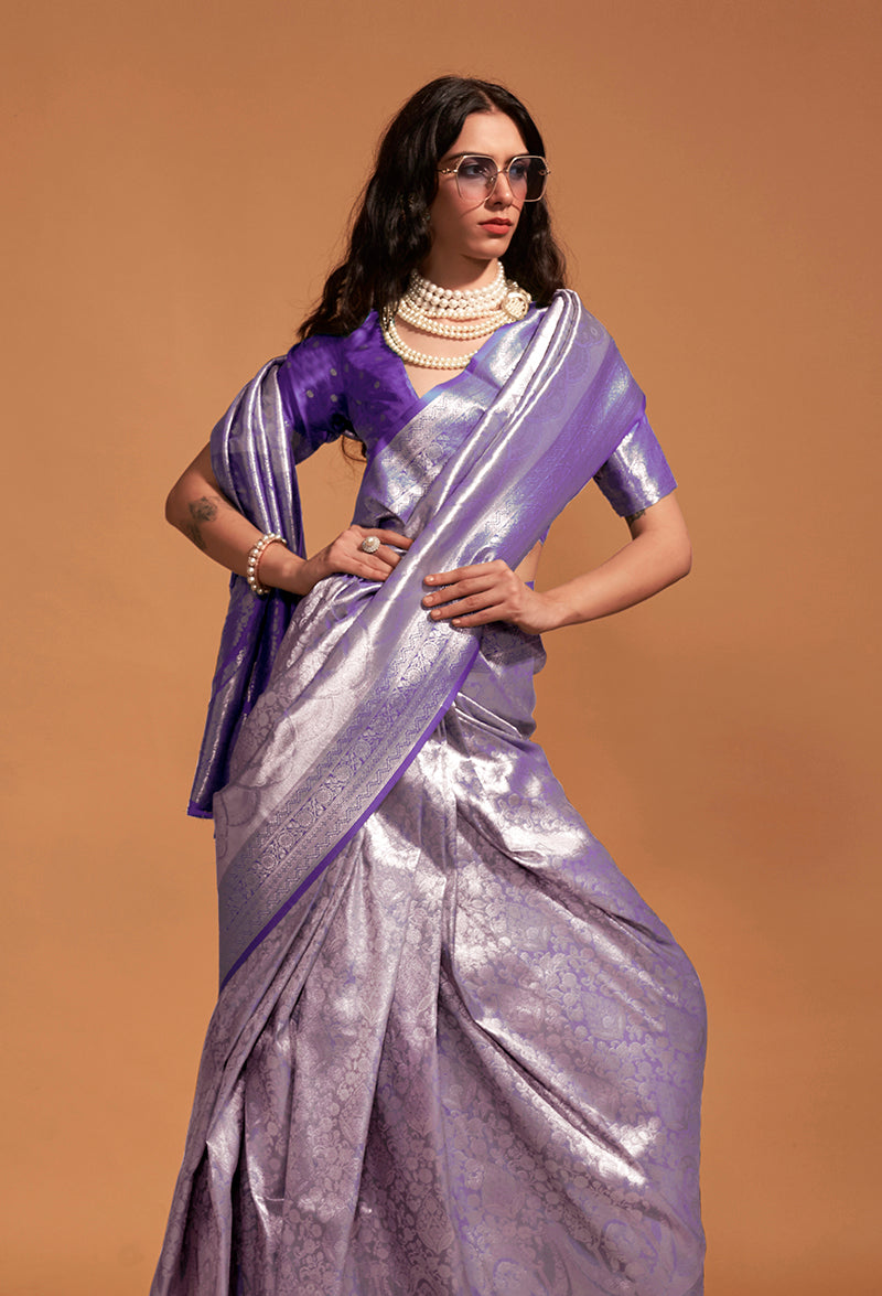 Dark Violet Kanjipuram Silk Woven Designer Saree with Blouse
