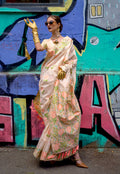 Cream handloom silk saree with traditional ethnic weaving