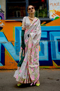 Grey handloom silk ethnic saree with weaving details