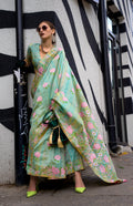 Sea green handloom silk classic ethnic saree with woven details