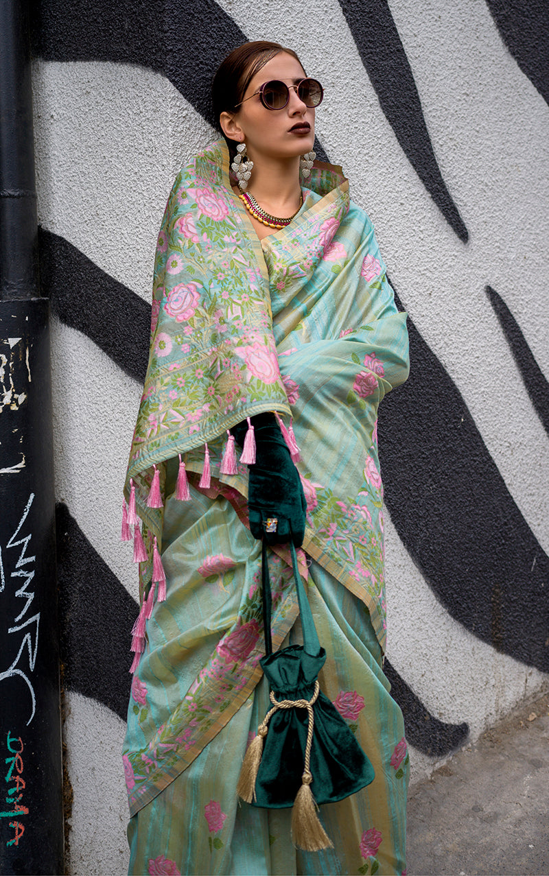 Sea Green Handloom Silk Classic Ethnic Weaving Saree