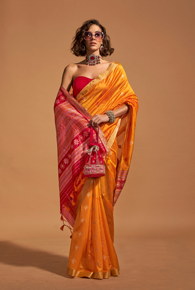 Mustard Handloom Silk Classic Saree with Intricate Weaving