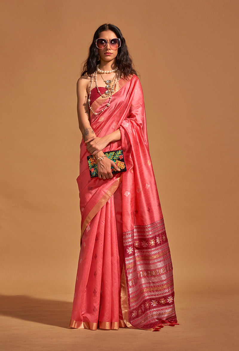 Crimson handloom silk traditional saree with intricate classic weaving patterns