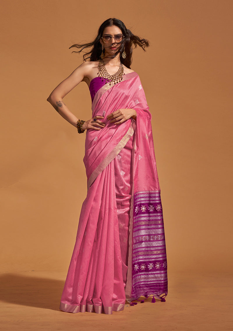 Classic Pink Handloom Silk Traditional Saree draped elegantly.