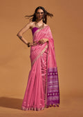 Classic Pink Handloom Silk Traditional Saree draped elegantly.