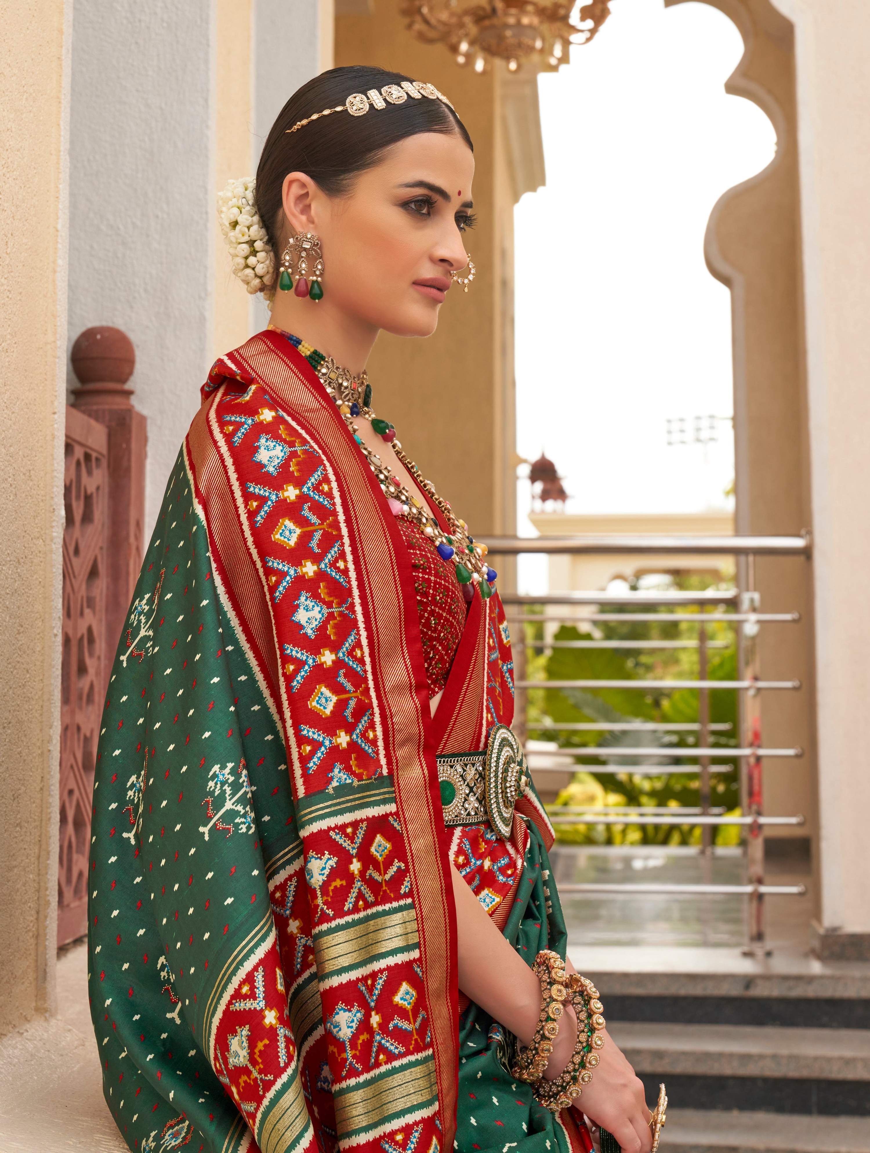 Dark Green Sigma Silk Patola Printed Saree with Blouse