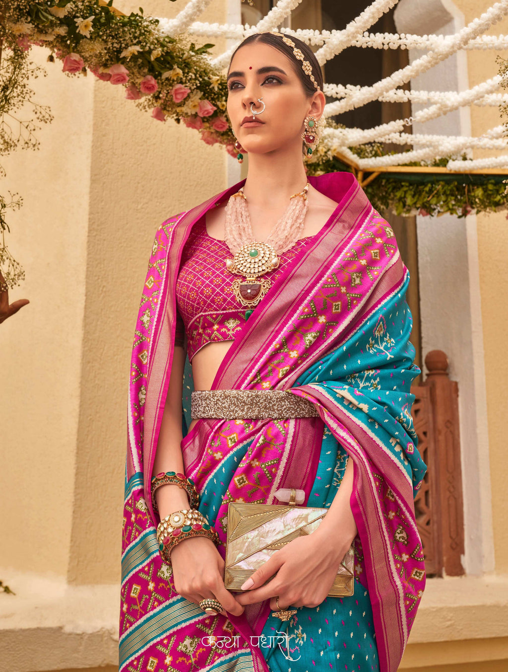 Blue & Rani Sigma Silk Patola Printed Saree with Blouse